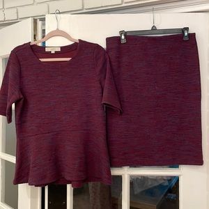 Loft peplum sweater and skirt/ 2piece set/ dark purple